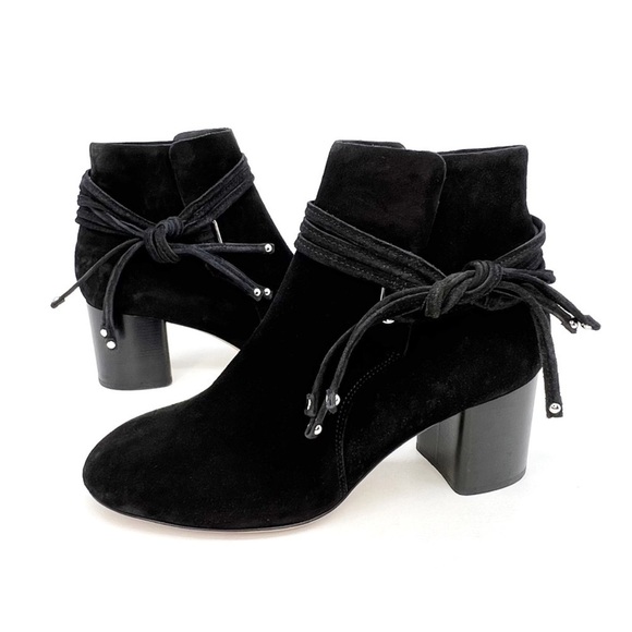 Rag & Bone Dalia II Bootie Size 37.5 - 7.5 Black Suede Ankle Boot Tie Stud New - Picture 1 of 14